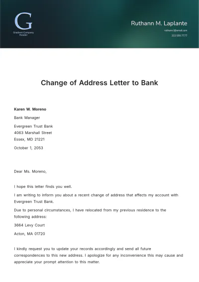 Free Change of Address Letter to Bank Template to Edit Online