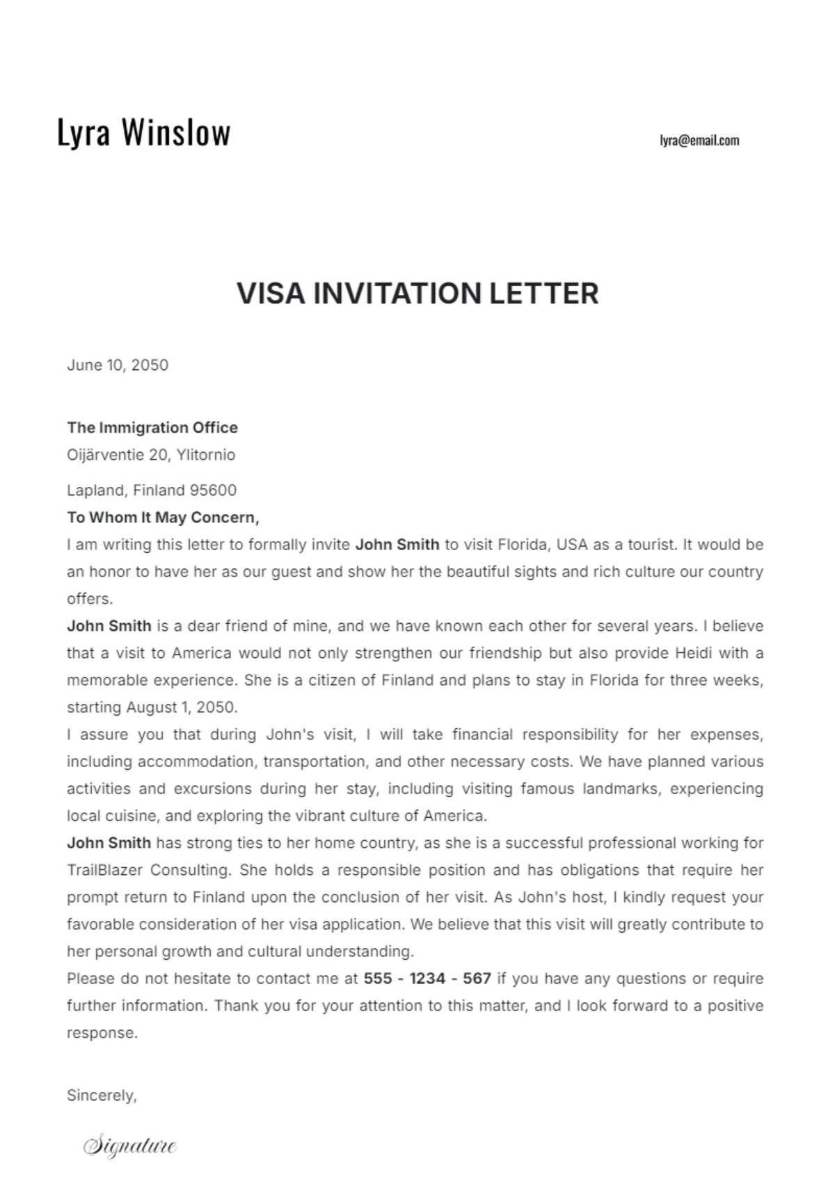 Visa Invitation Letter Template