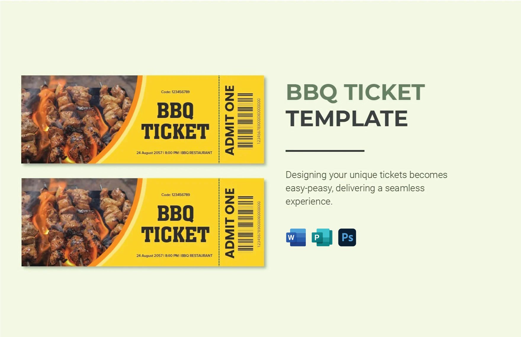 BBQ Ticket Template in Word, PSD, Publisher