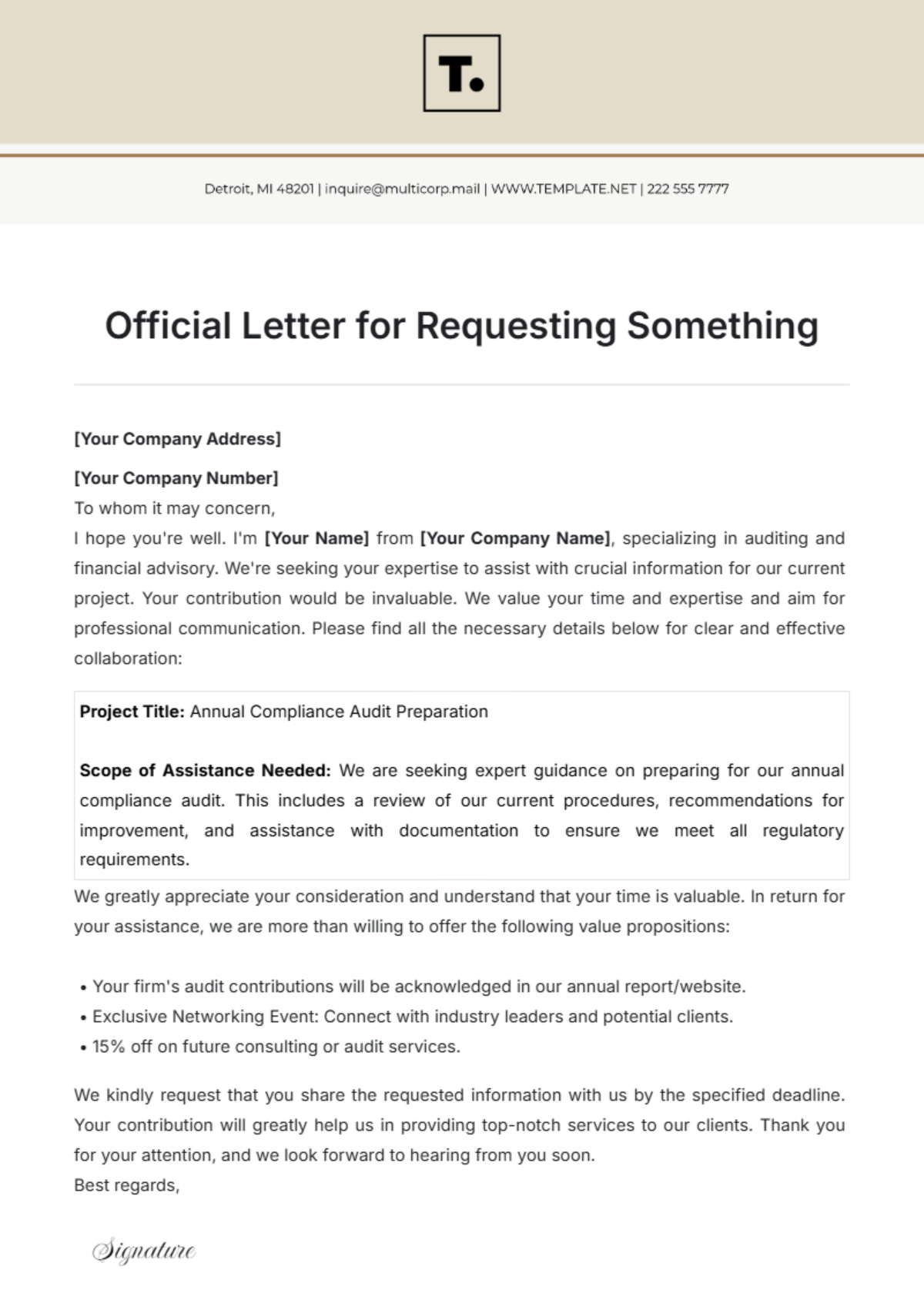 Official Letter Template for Requesting Something - Edit Online & Download