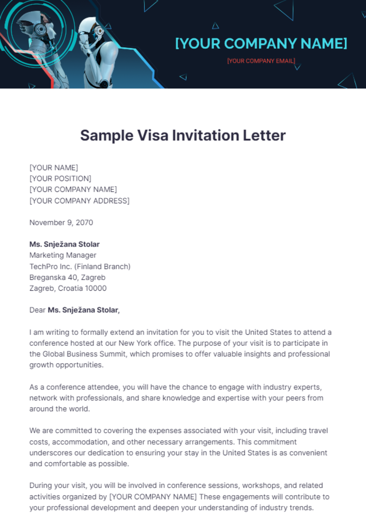 Sample Visa Invitation Letter Template