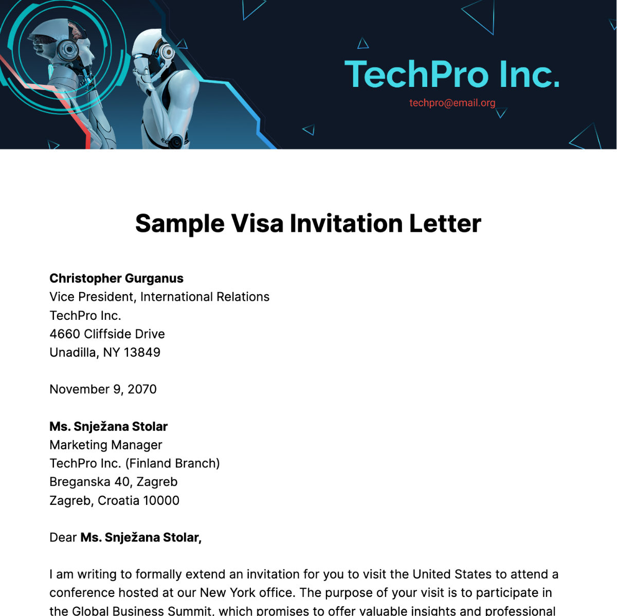 Sample Visa Invitation Letter Template Edit Online Download Example 