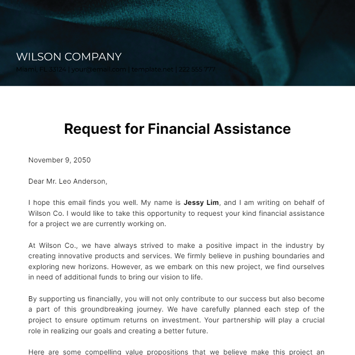 Request Letter for Financial Assistance  Template