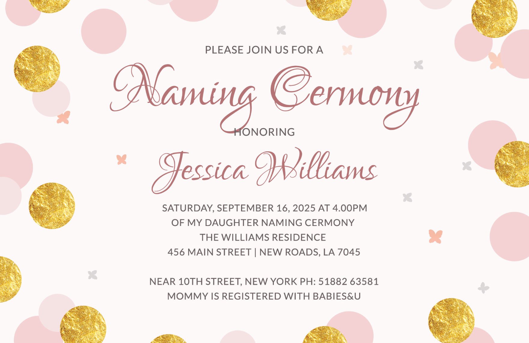 Sample Naming Ceremony Invitation Template