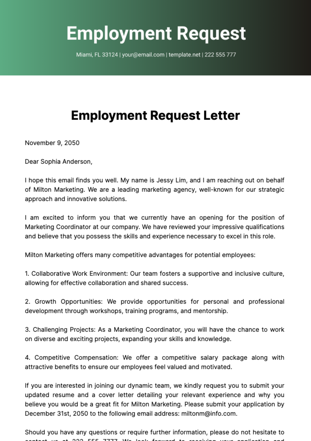 Free Employment Request Letter  Template