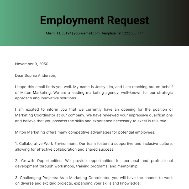 Employment Request Letter  Template