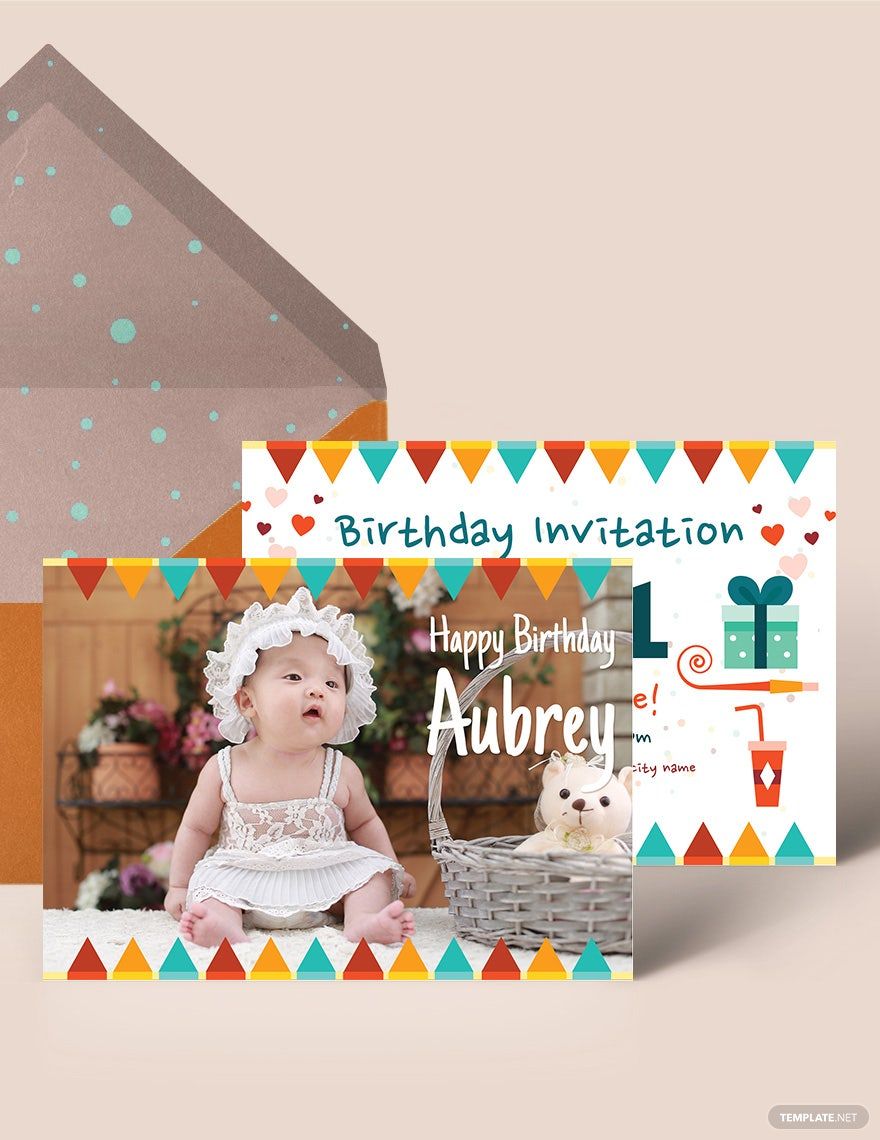 First Birthday Invitation Card Template in PSD