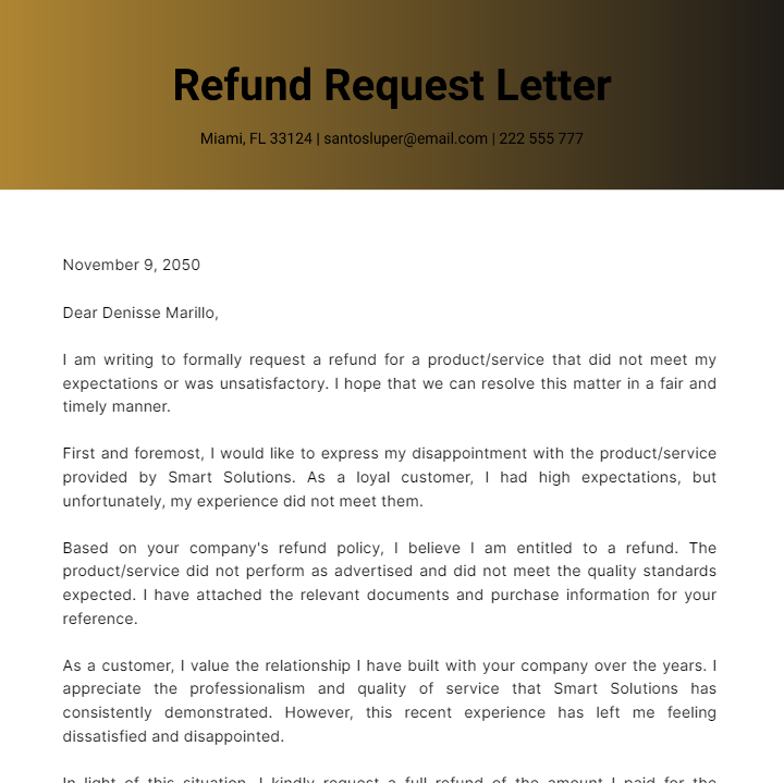 Refund Request Letter  Template