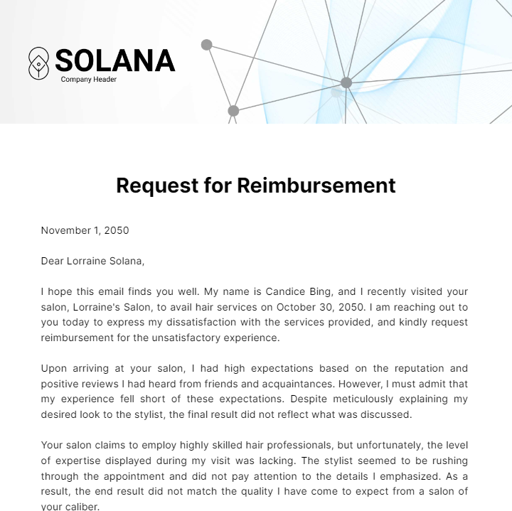 Reimbursement Request Letter  Template