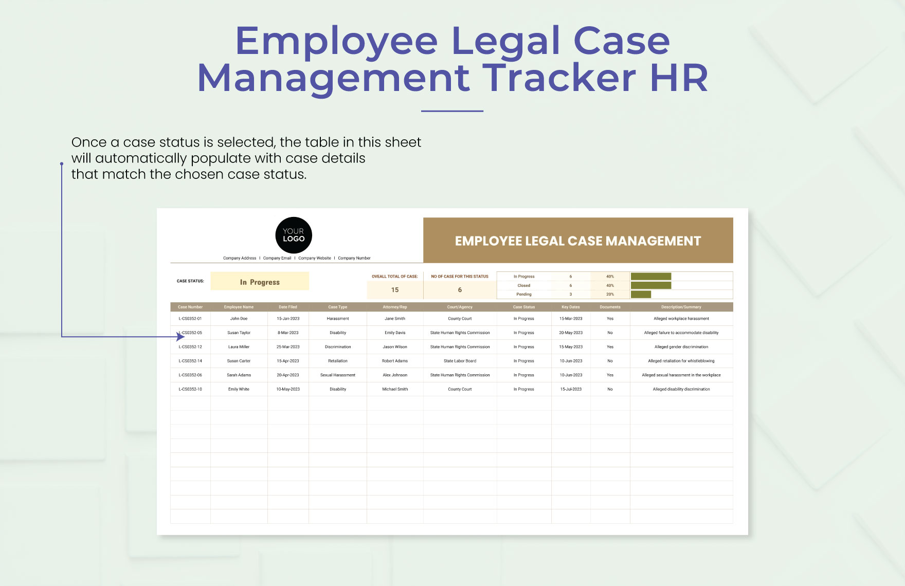 Employee Legal Case Management Tracker HR Template