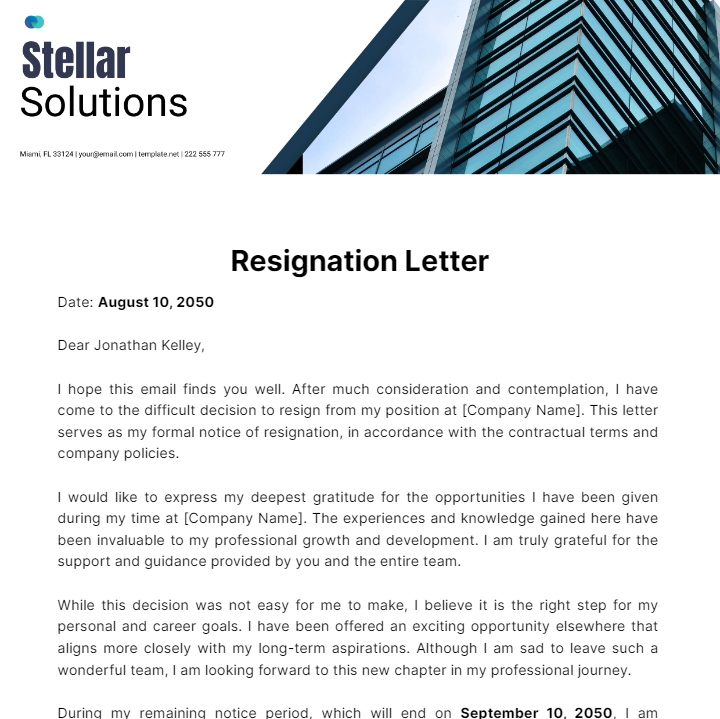 Resignation Request Letter  Template