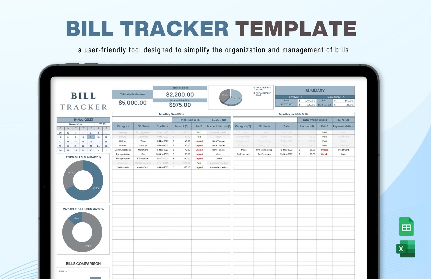 Bill Tracker Templates In Excel Google Sheets Download Template