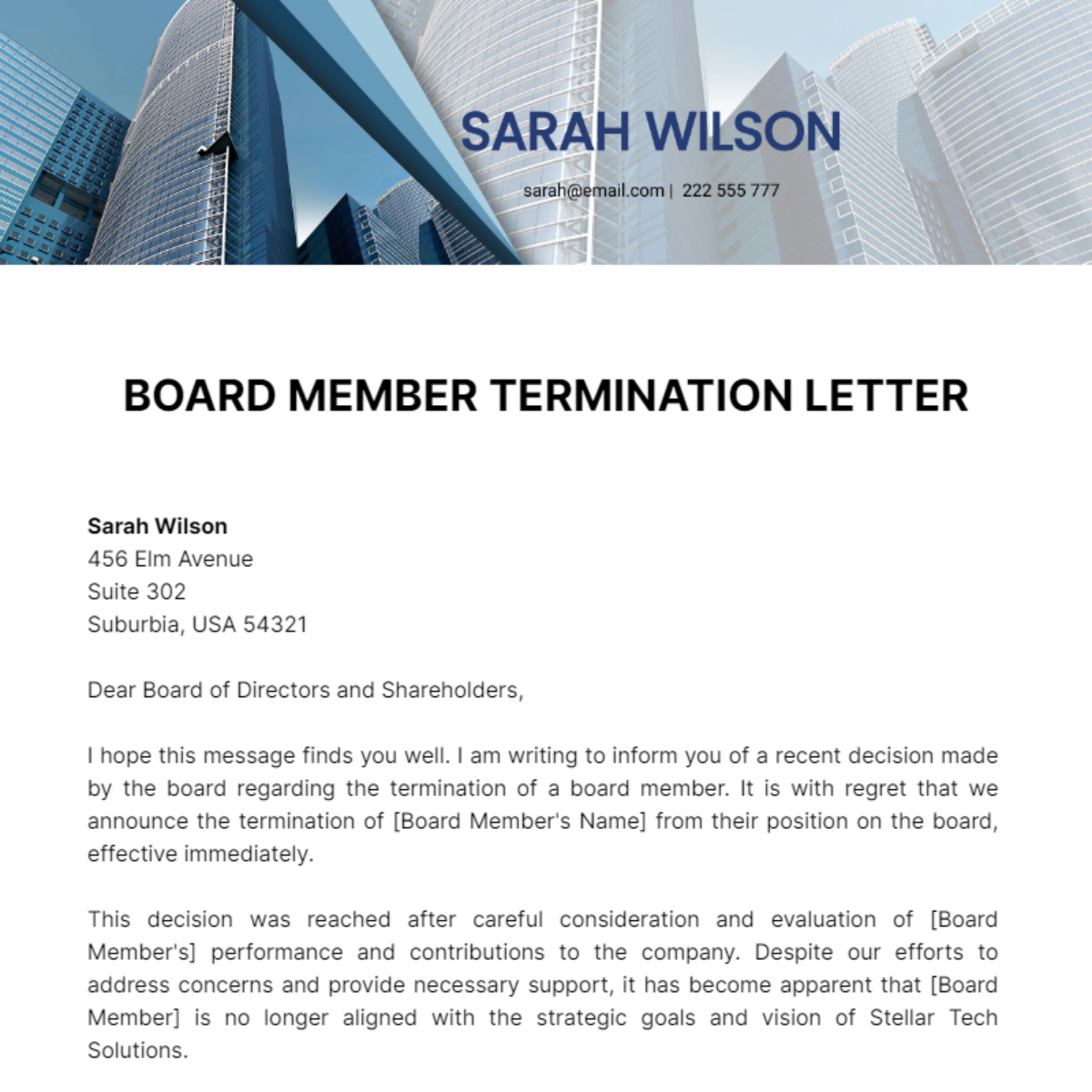Board Member Termination Letter Template