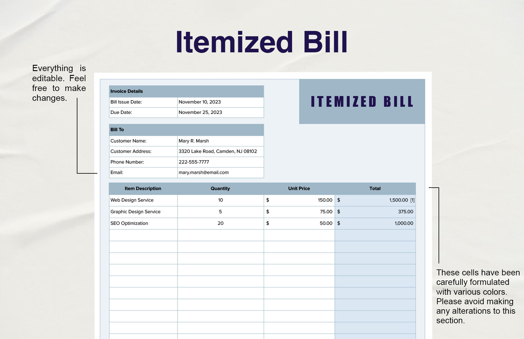 Itemized Bill Template
