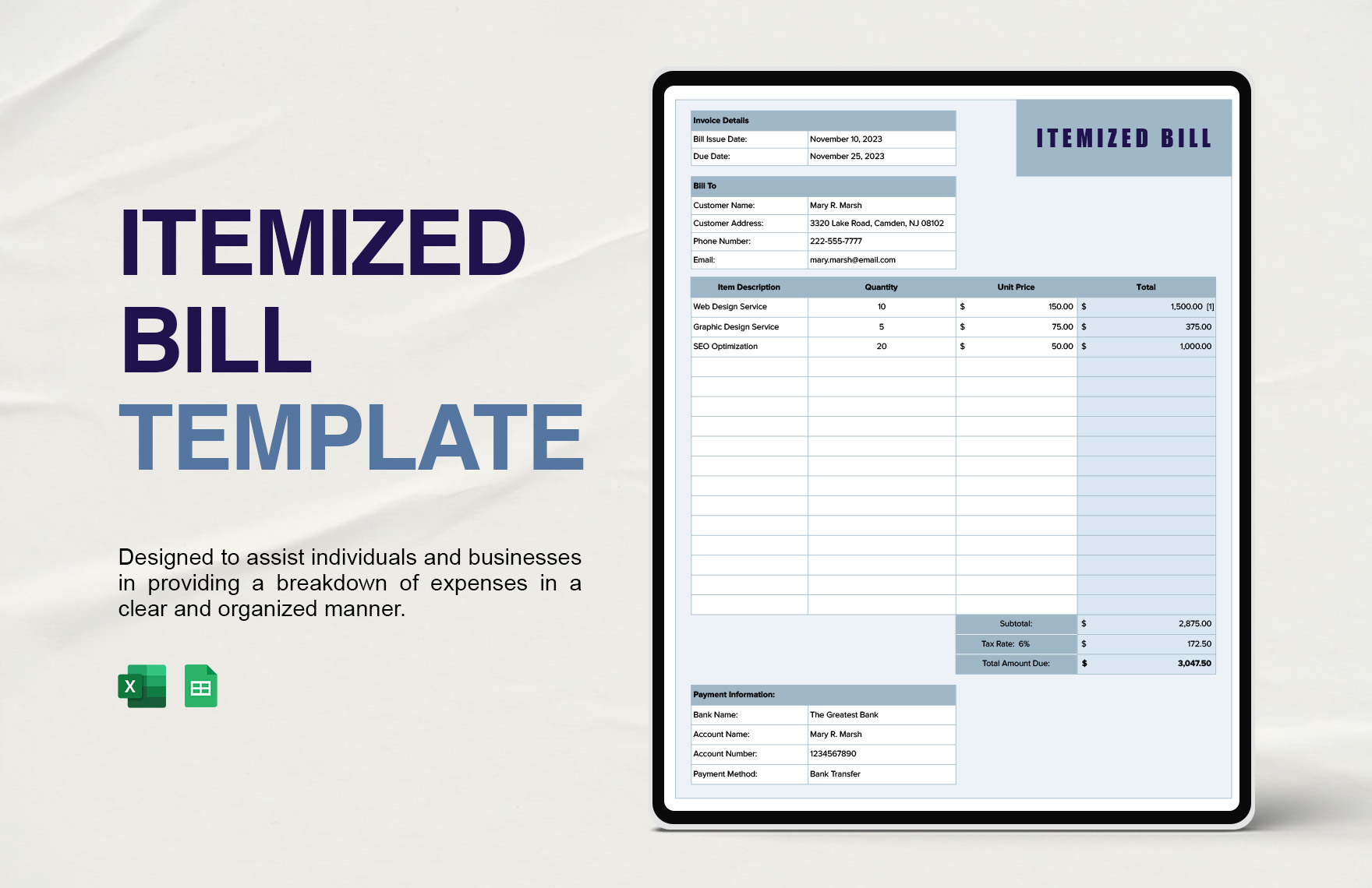 Editable Bill Templates In Excel To Download Editable Bill Templates In Excel To Download