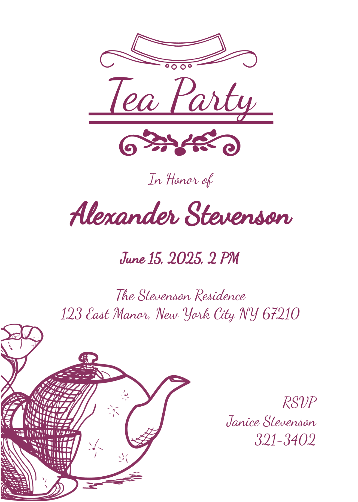 Editable Tea Party Invitation Template