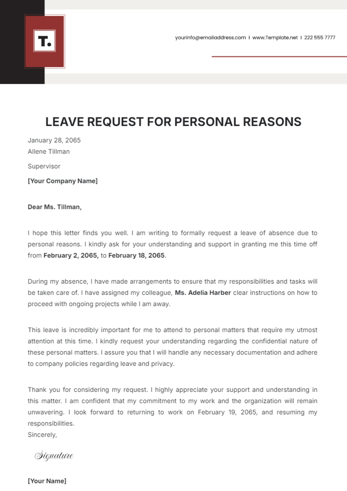 Leave Request for Personal Reasons Template - Edit Online & Download