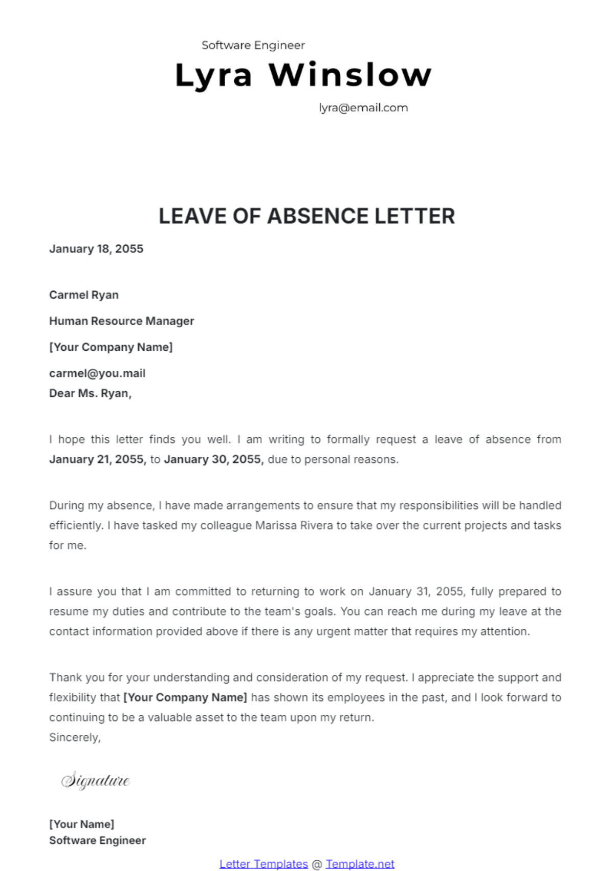 Leave of Absence Letter Template - Edit Online & Download