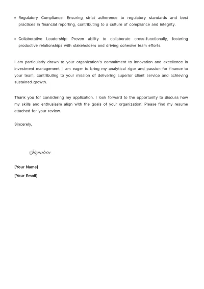 Free Investment Accountant Cover Letter to Edit Online