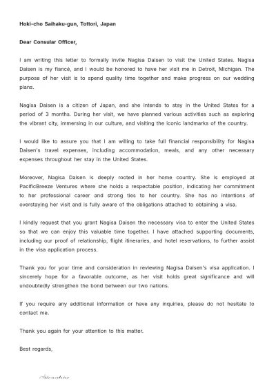 Free US Visa Invitation Letter Template to Edit Online