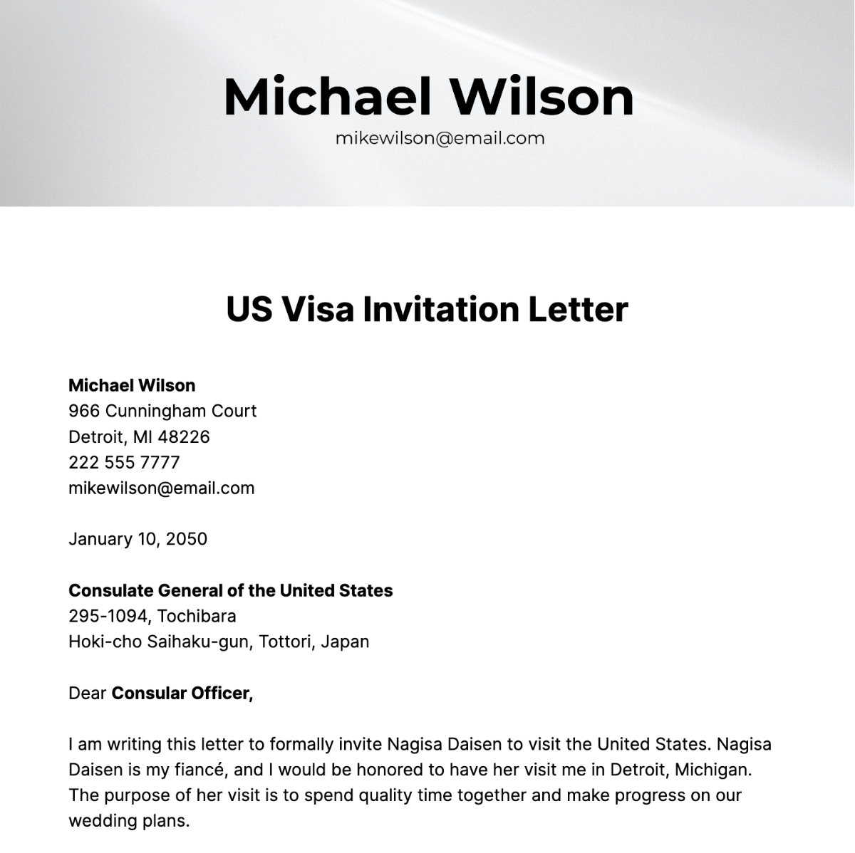 US Visa Invitation Letter Template