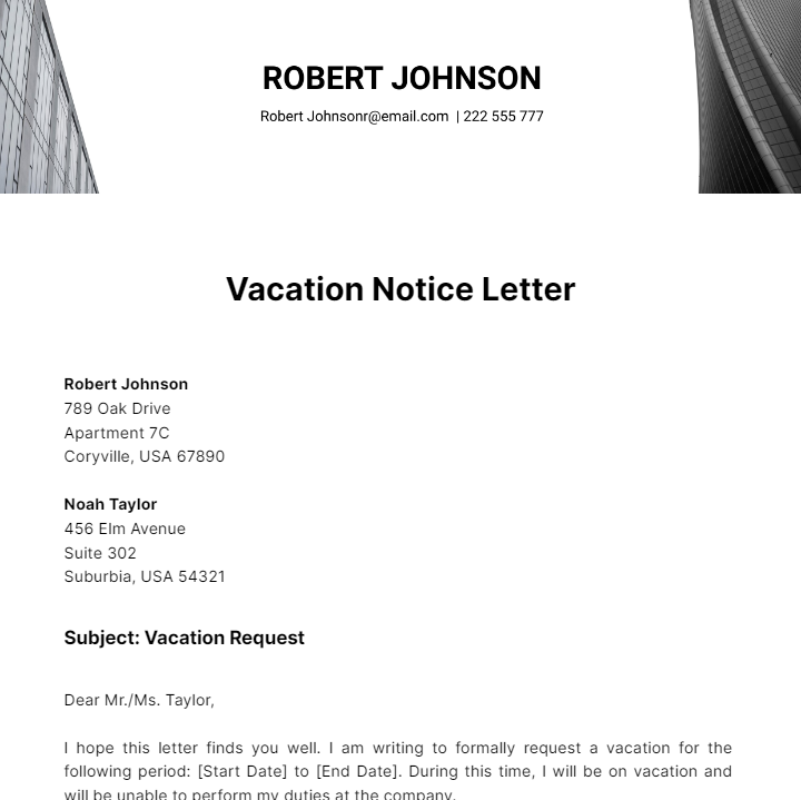 Vacation Notice Letter Template