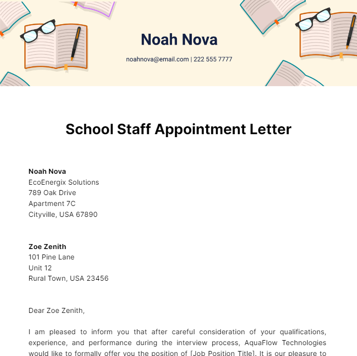 School Staff Appointment Letter Template