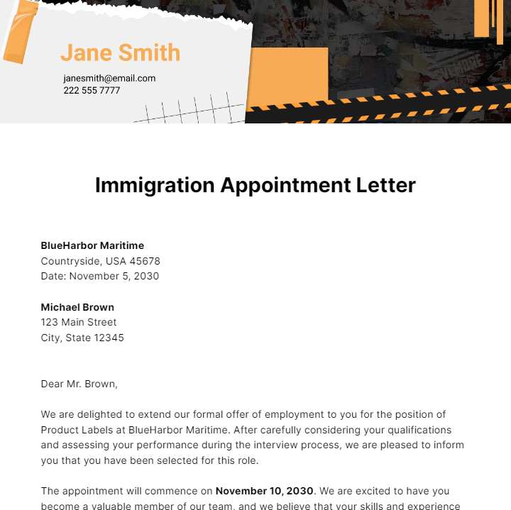 Immigration Appointment Letter Template