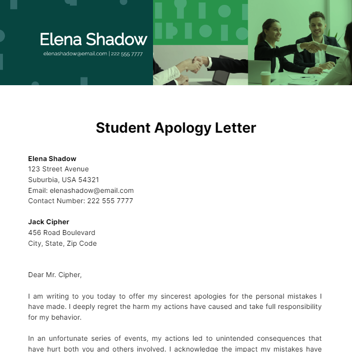 Free Student Apology Letter Template