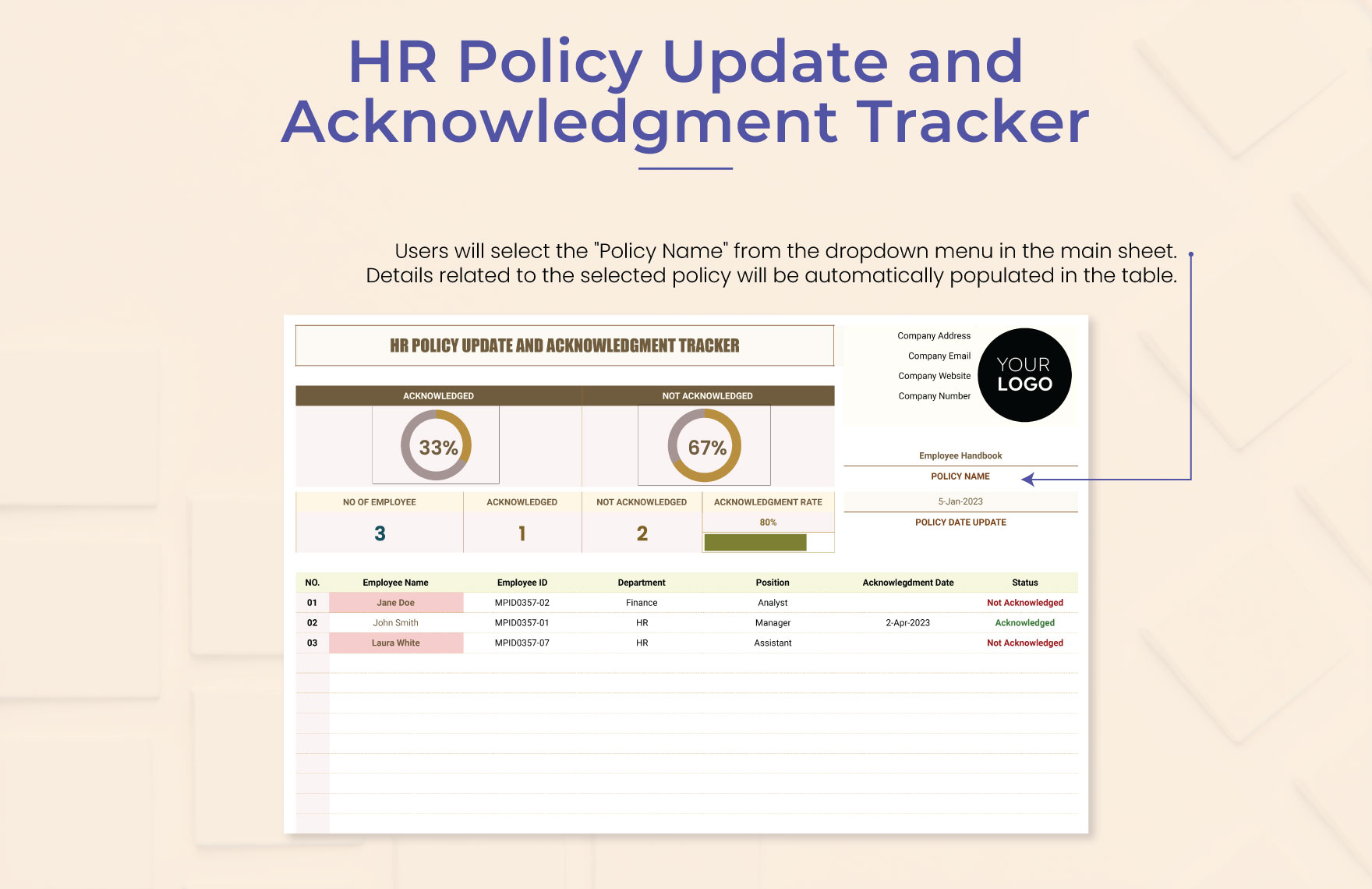 HR Policy Update and Acknowledgment Tracker Template