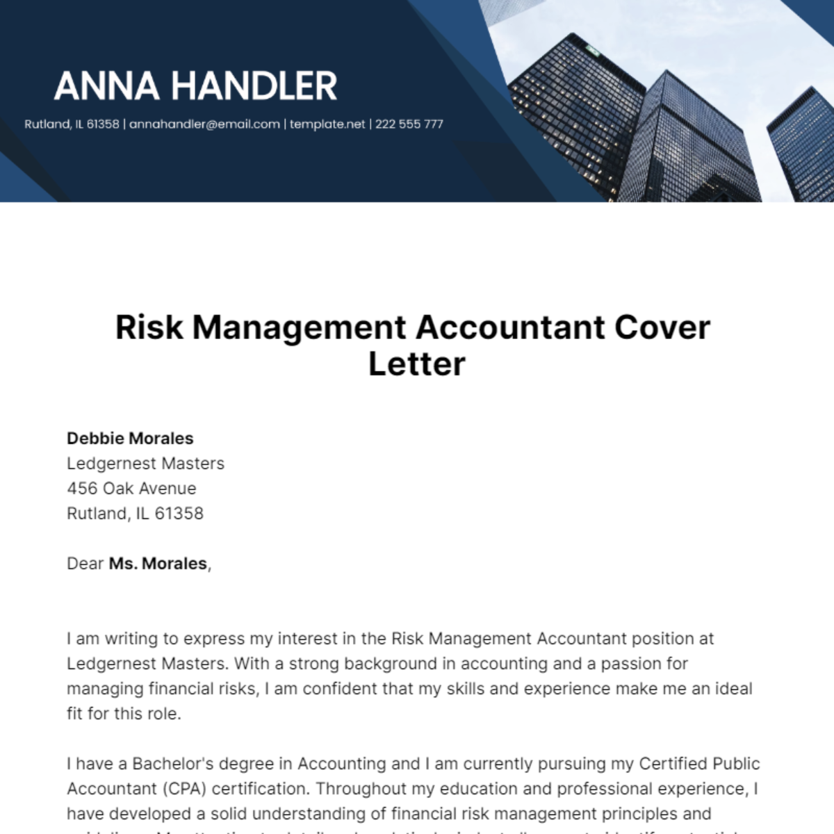 Risk Management Accountant Cover Letter Template