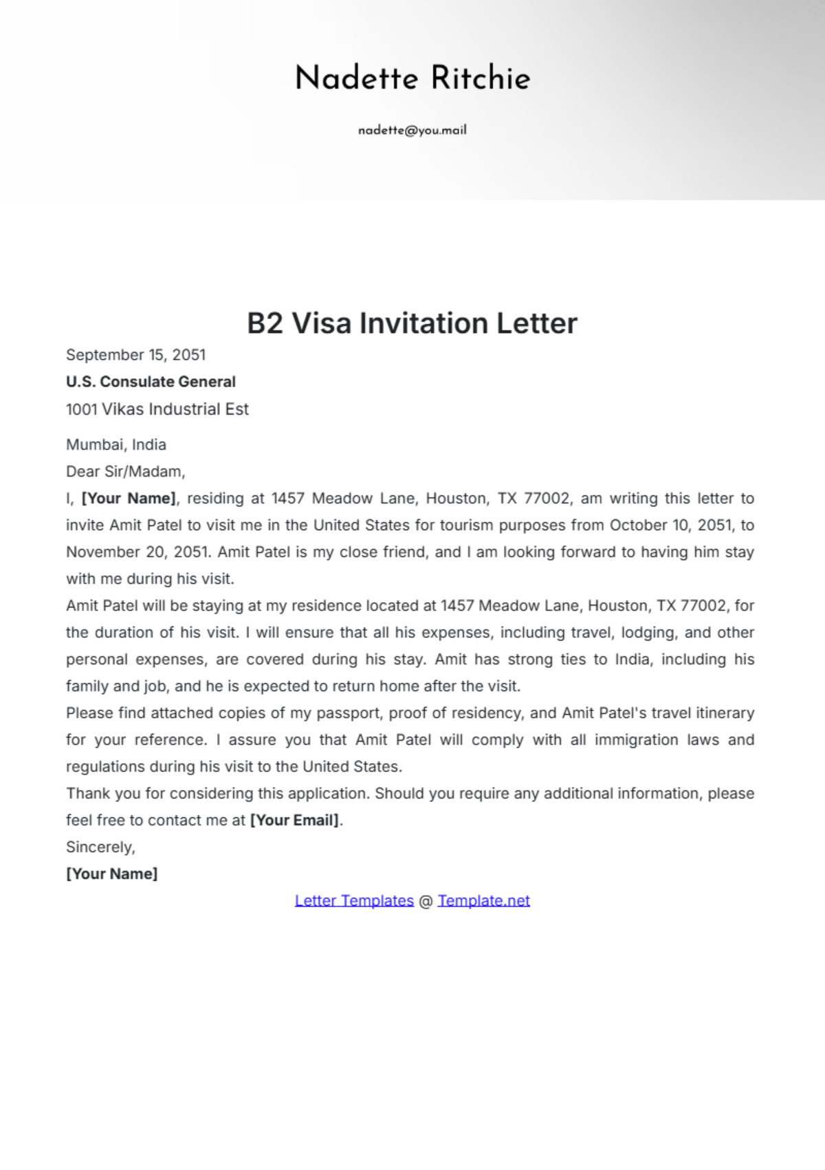 Free B2 Visa Invitation Letter Template To Edit Online