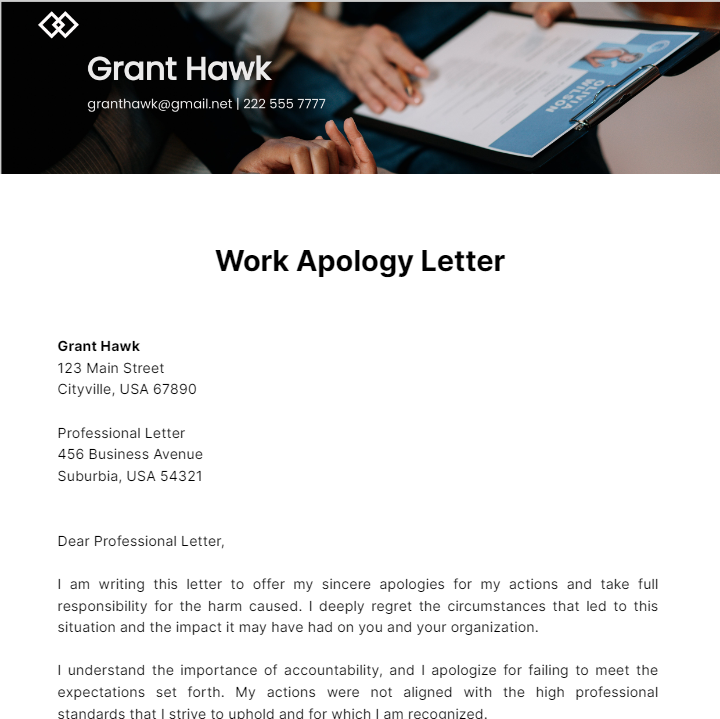 Work Apology Letter Template