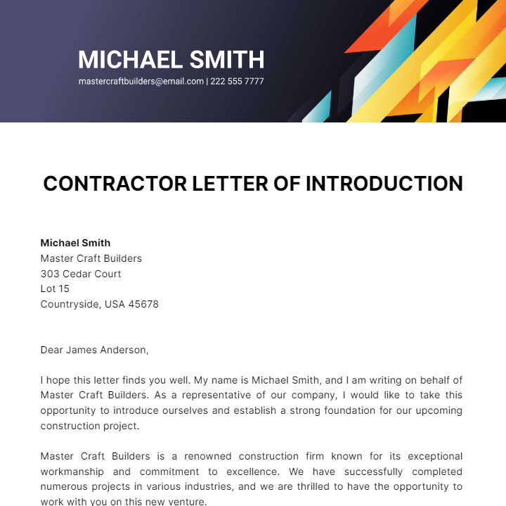 Free Contractor Letter Of Introduction Template