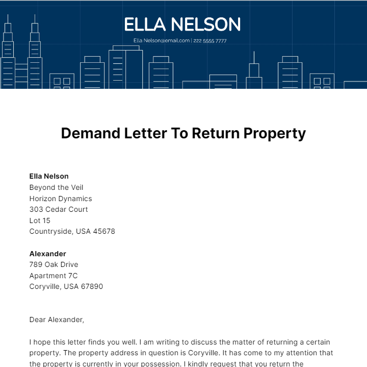 Demand Letter to Return Property Template