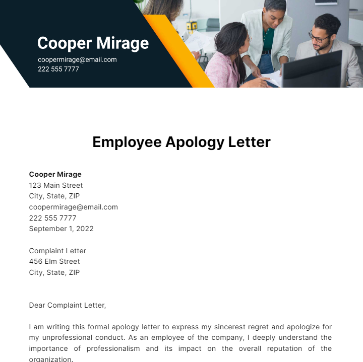 Free Employee Apology Letter Template