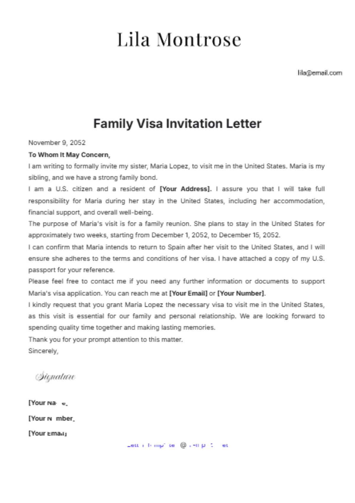 Family Visa Invitation Letter Template