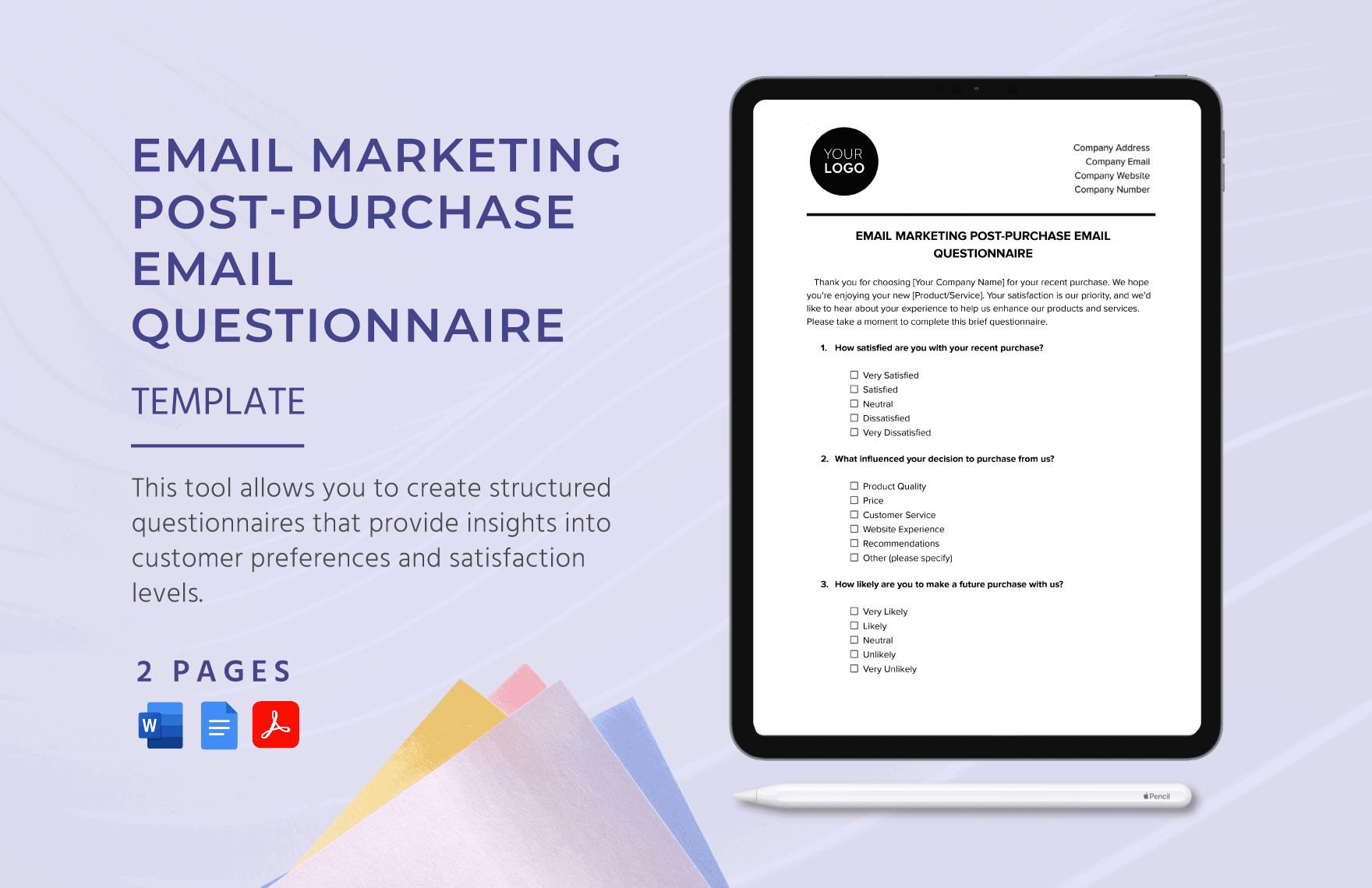 Email Marketing Post-Purchase Email Questionnaire Template