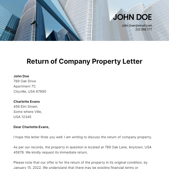 Return of Company Property Letter Template