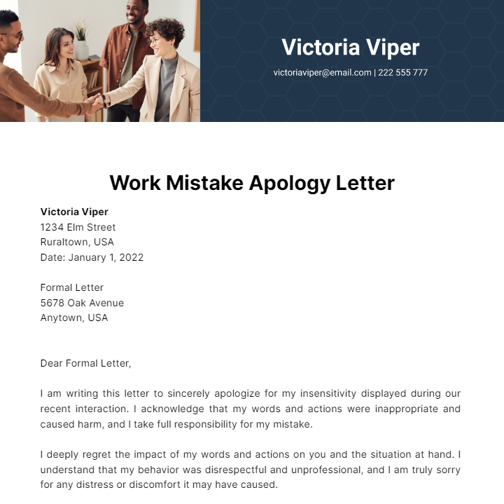 Work Mistake Apology Letter Template