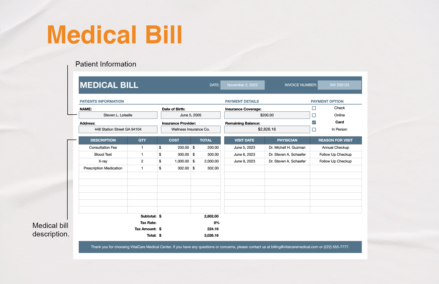 Medical Bill Template