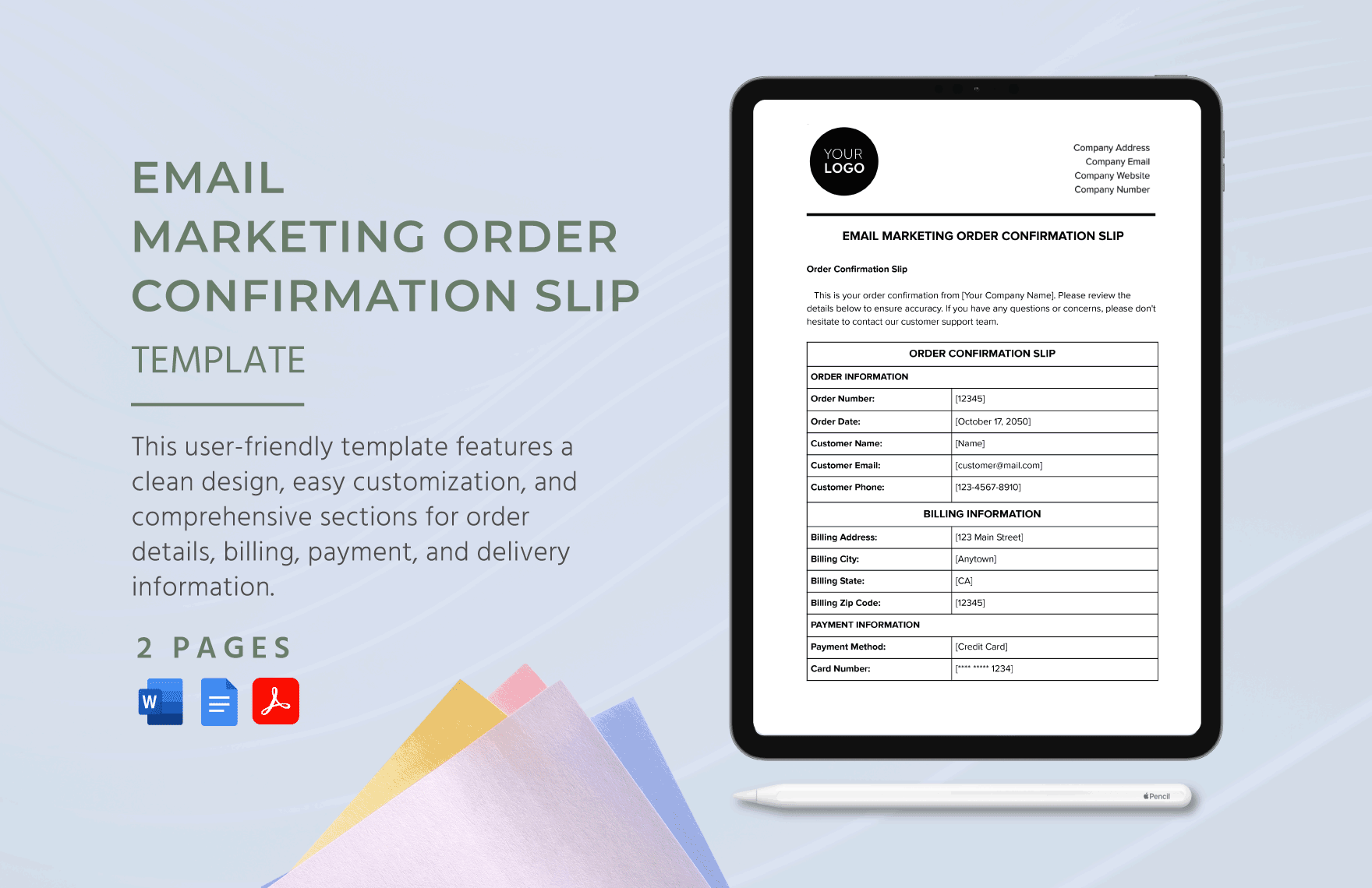 Email Marketing Order Confirmation Slip Template