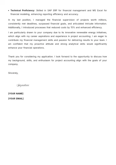 Free Project Accountant Cover Letter to Edit Online