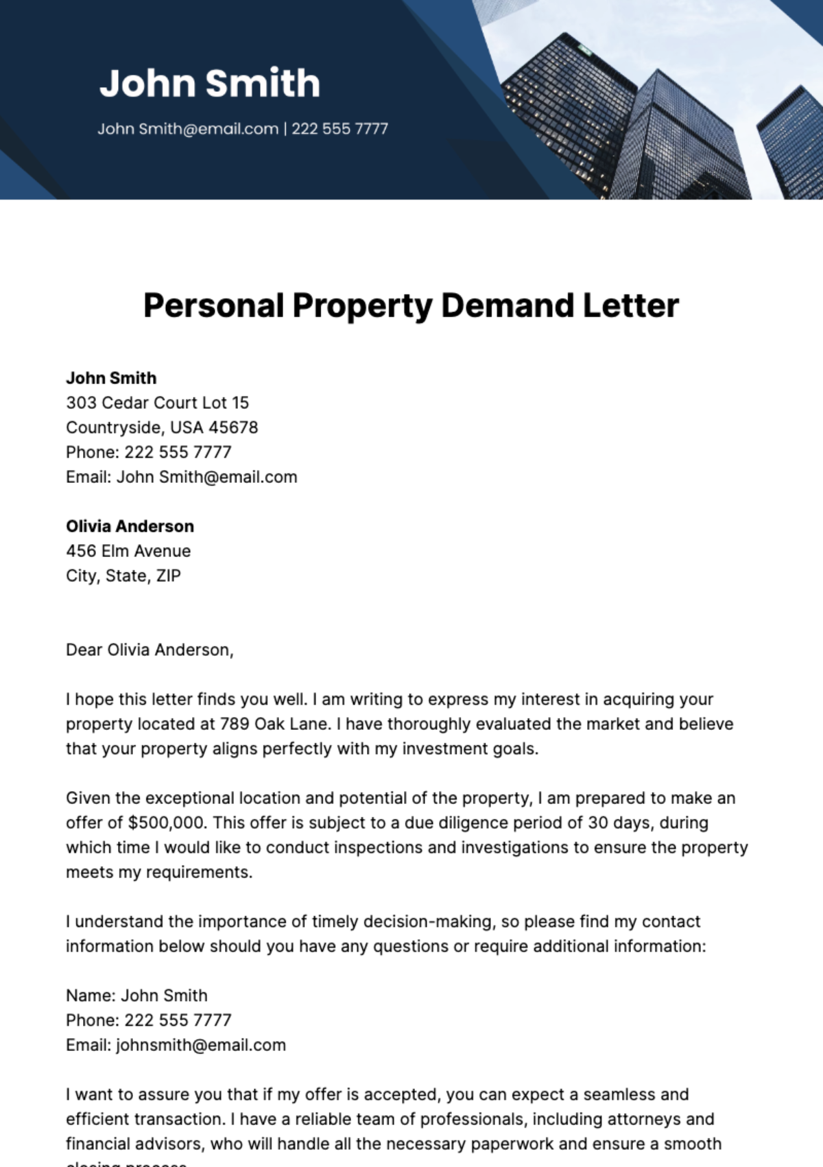 Free Personal Property Demand Letter Template