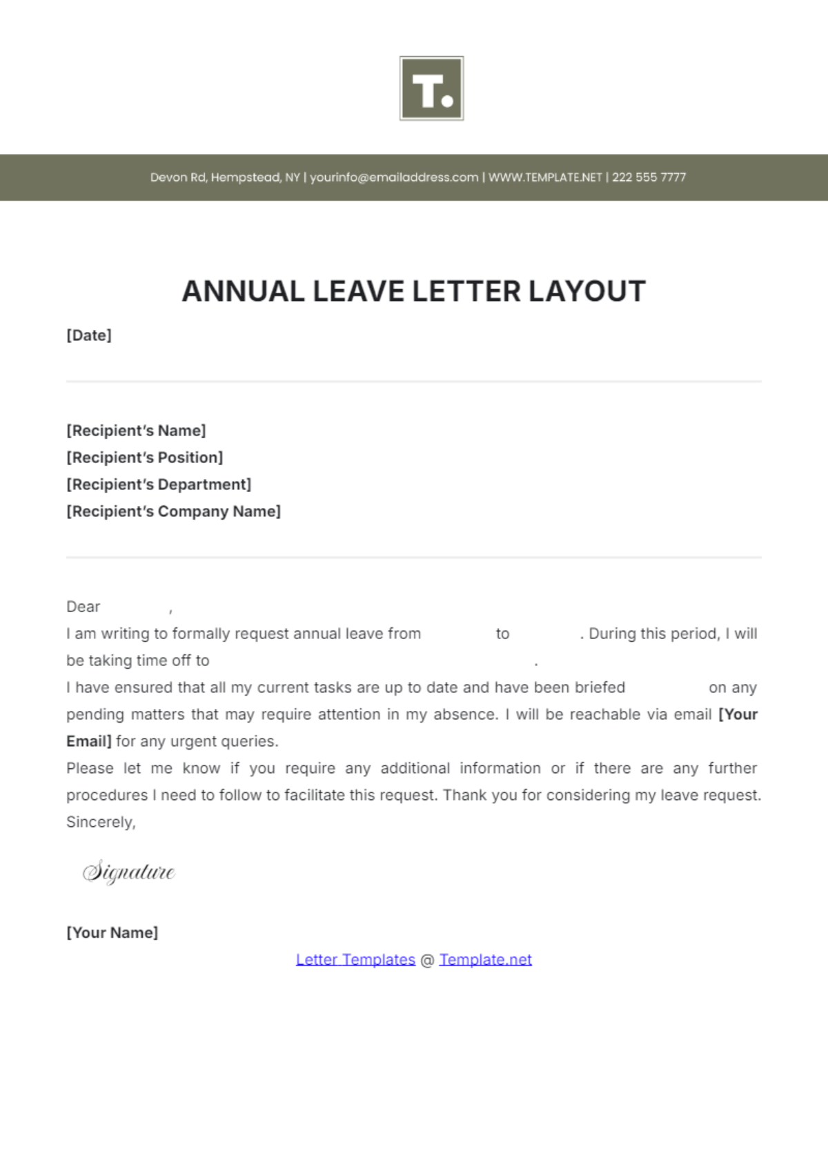 Annual Leave Letter Layout Template - Edit Online & Download