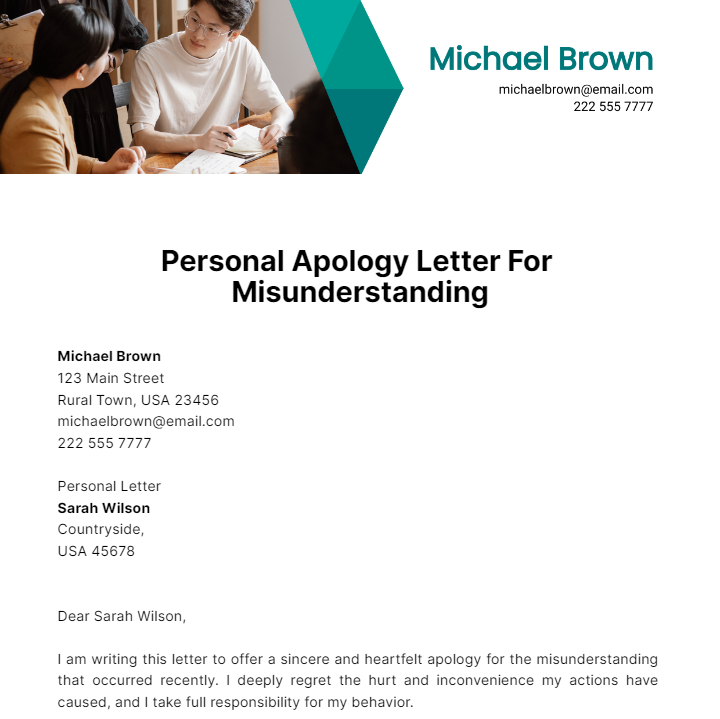 Personal Apology Letter For Misunderstanding Template