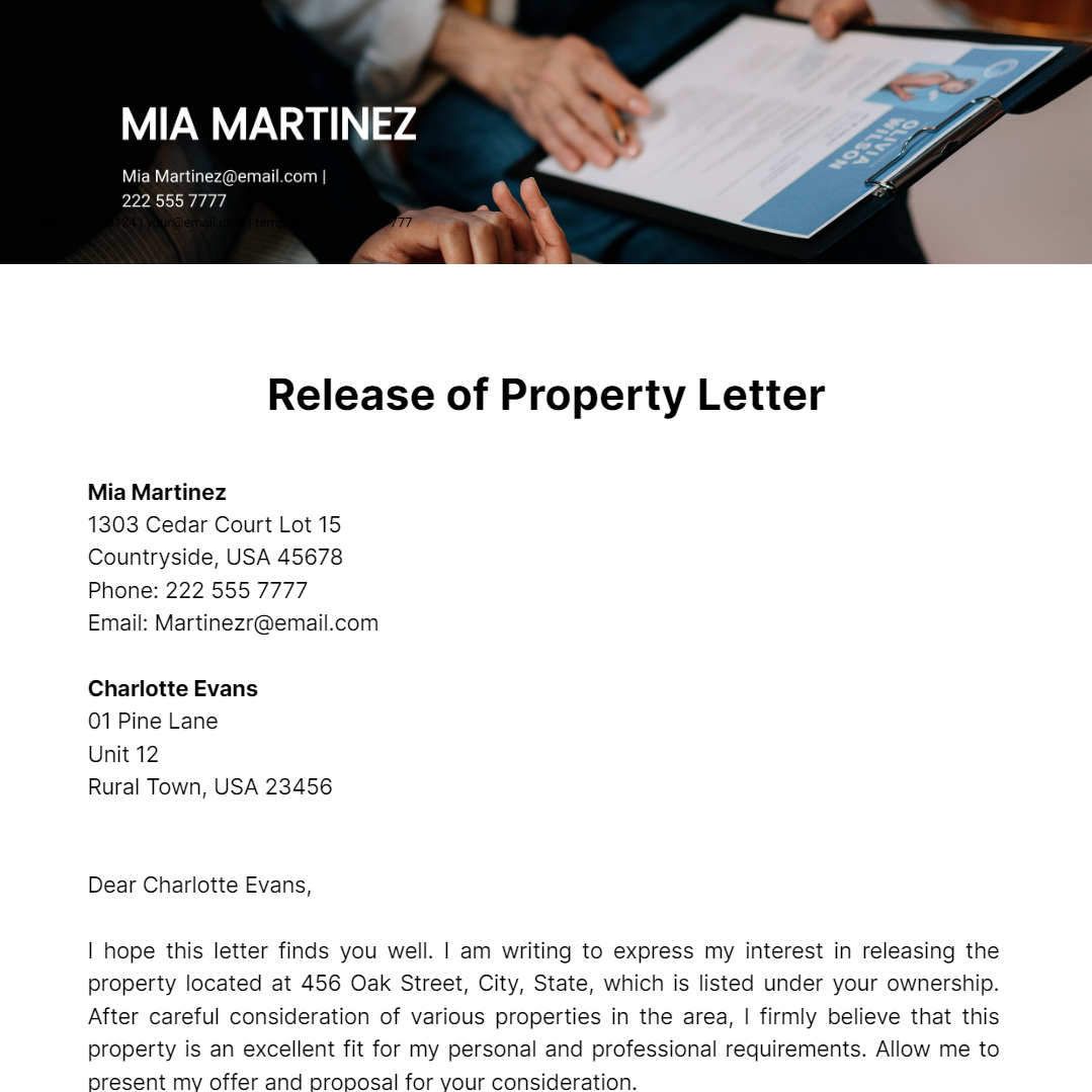 Release Of Property Letter Template