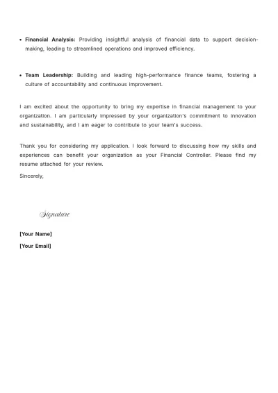 Free Financial Controller Cover Letter to Edit Online