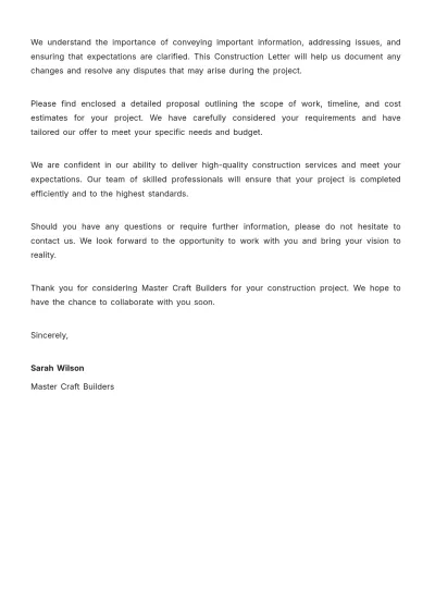 Free Construction Company Offer Letter Template to Edit Online