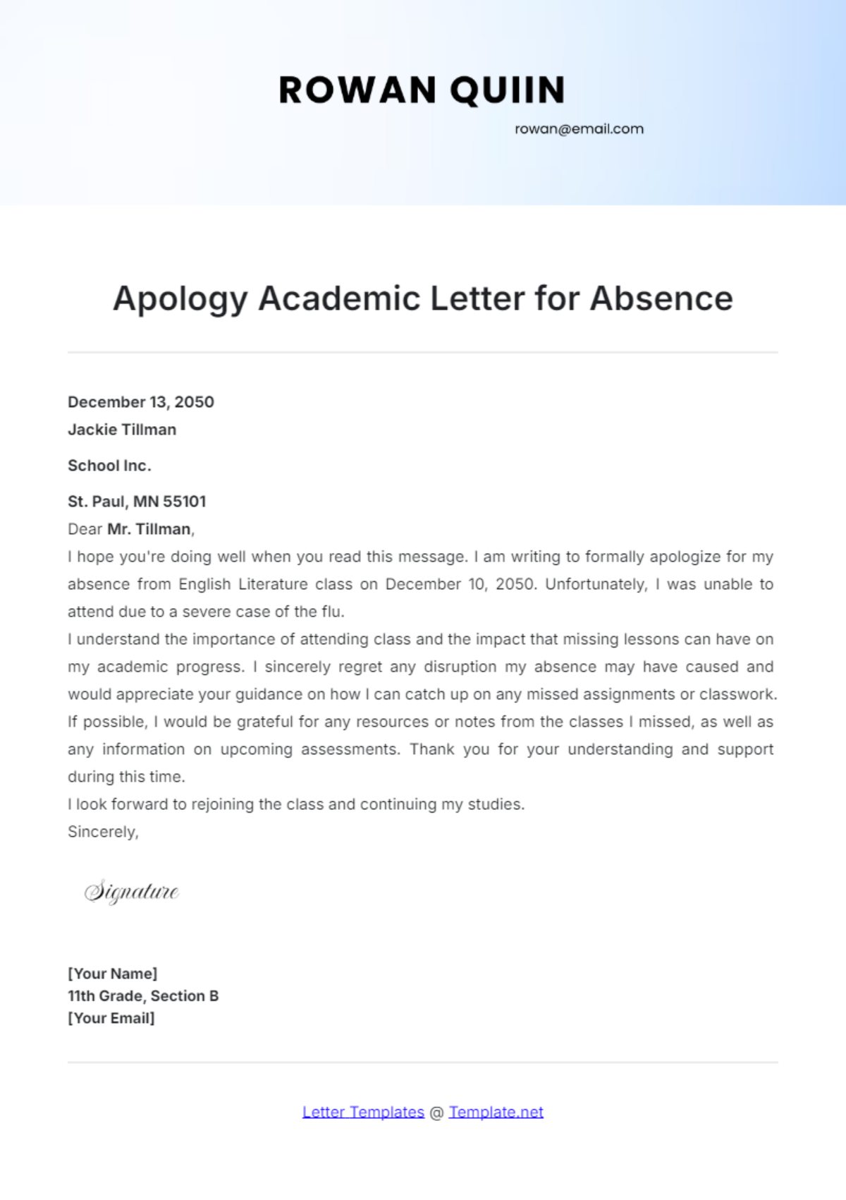 Apology Academic Letter for Absence Template - Edit Online & Download